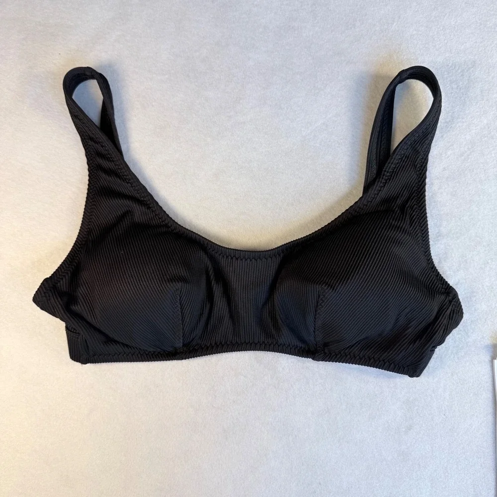 Fabletics Black Ribbed‎ Textured Sports Bra Bikini Top Swim Top XXL